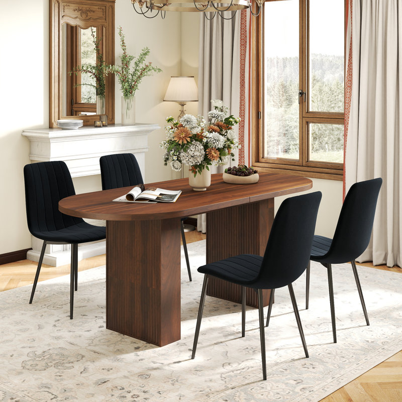 Ensemble de table de salle à manger Mid-Century, 5 pièces: table, 4 chaises, Noyer, Noir