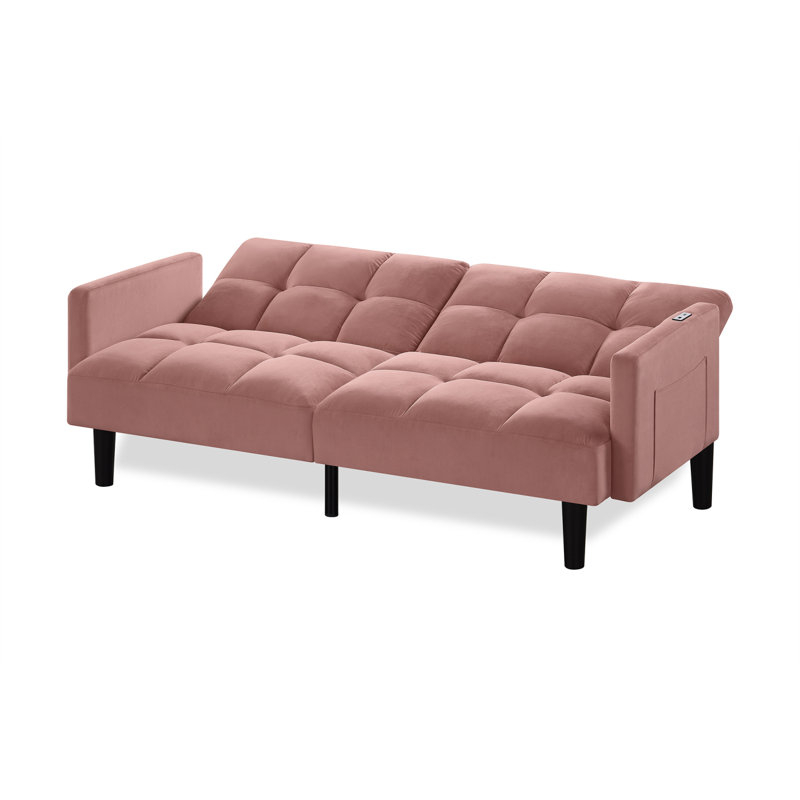Velvet Futon Couch Convertible, Rose