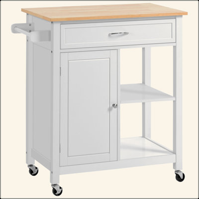 Kitchen Island Cart, Rolling Kitchen Island With Storage, Solid Wood Top, Drawer, For Dining Room, White