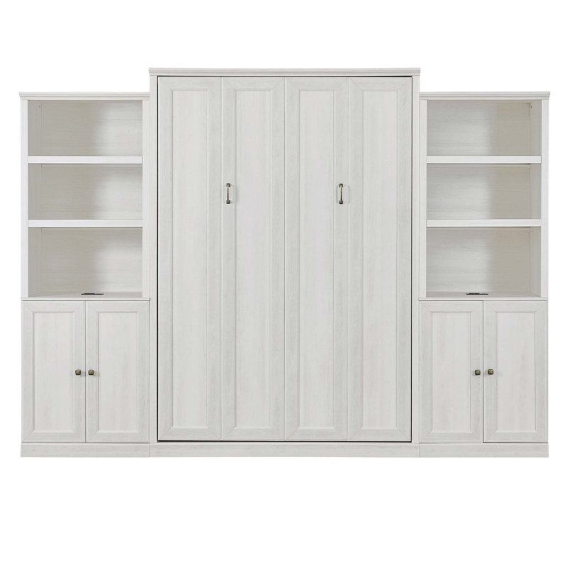 Kailer Murphy Bed With A Desk, Queen, 1 Bed, 1 Side Cabinet Storage Shelf, Rustic White
