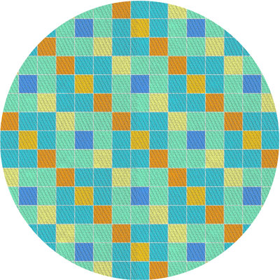 Tapis bleu / brun en laine et polyester tissé à la machine à motif géométrique
