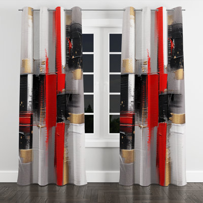 Red and Gold Cubic Abstract I - Cubism Blackout Grommet Curtain - 1 Panel