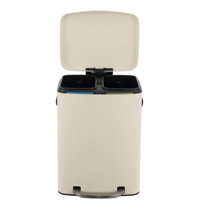 Step On Multi-Compartment Trash/Recycling Bins - 10.6 Gallons, Limestone Beige