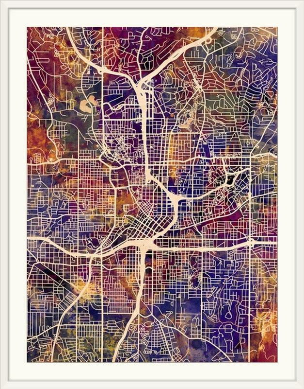 «Atlanta Georgia City Map» par Bellen, impression, Cadre blanc, l 44 po x P 35 po x H 1 po