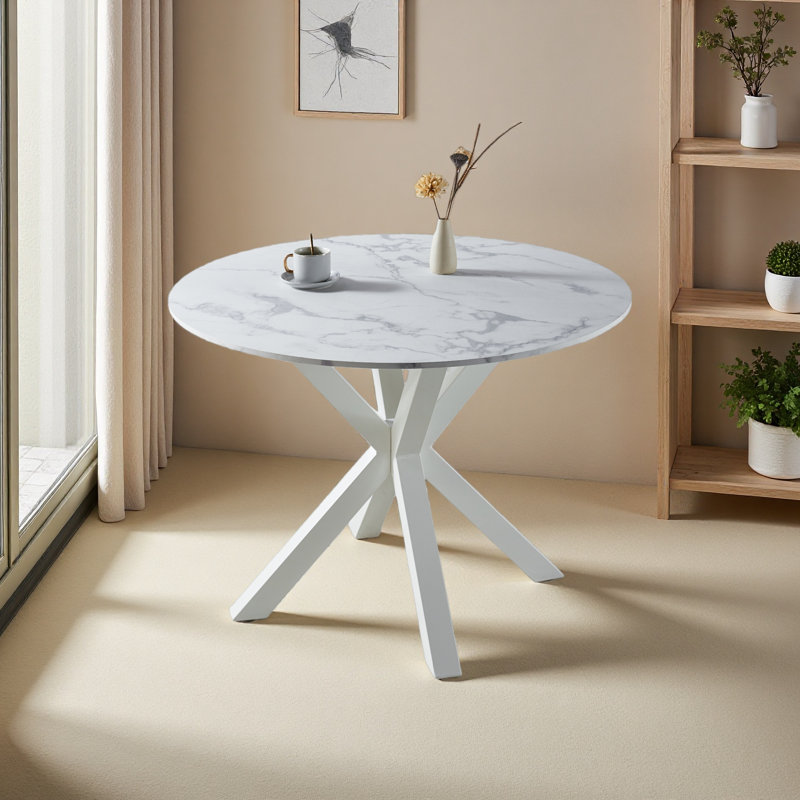 Table de salle à manger à pieds croisés de 42,1 po de style Mid-Century pour 4 à 6 personnes avec plateau rond en MDF, table de salle à manger à piédestal, table basse de loisirs