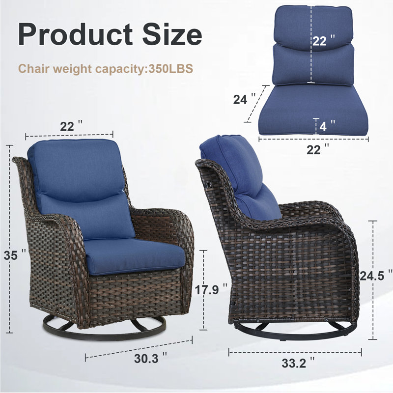 Ensemble de chaises berçantes pivotantes en osier pour l'extérieur 4 pièces Koba, Bleu, Brun