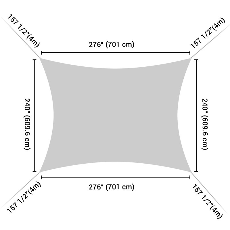 Yescom 23' x 20' Rectangle Shade Sail, Gray/White