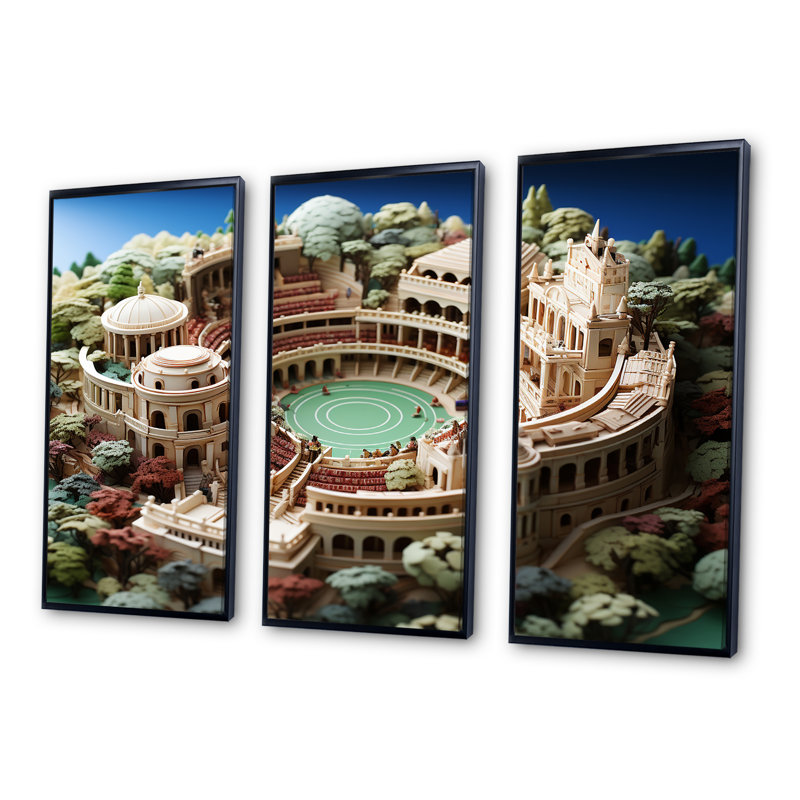 Grand Slam Arena A Tennis Stadium - Stades, ensemble d'art mural sur toile, Cadre flottant noir, H 40 po x l 60 po x P 1 po