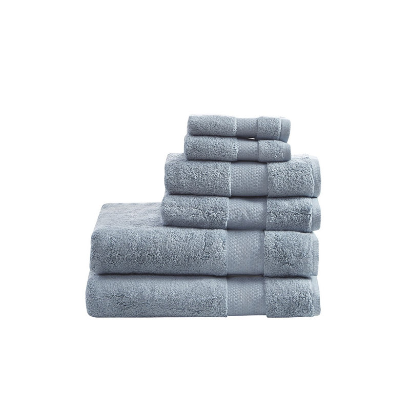 Ensemble de 6 serviettes de bain en coton turc - 600 g/m² à haute absorption, certifié OEKO-TEX, bleu, Light Blue