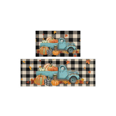 Kbndieu Bath Mat Rugs Fall Pumpkin Maple Leaf Floor Mat Two Piece Set Halloween Thanksgiving Decorative Floor Mat Bathroom Kitchen Mat Porch Carpet Long Strip Foot Mat Entrance Mat