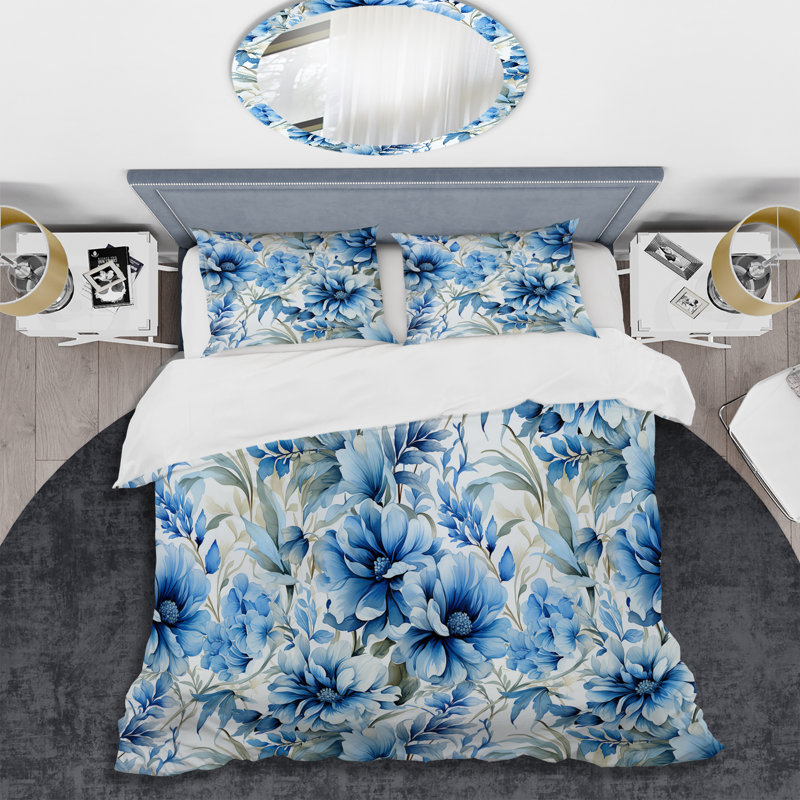Watercolor Damask Dahlia Mirage I - Ensemble de housse de couette à motif floral