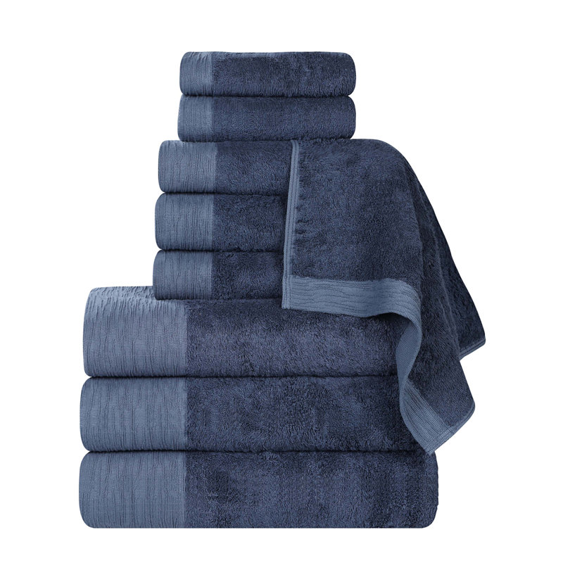 Rayon From Bamboo Cotton Blend Eco-Friendly Hypoallergenic Soft Solid Towel Set, Navy Blue, 9 Piece Towel Set