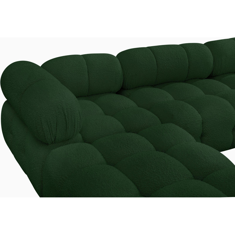 Ames 136" Upholstered Sectional, Green Boucle Fabric