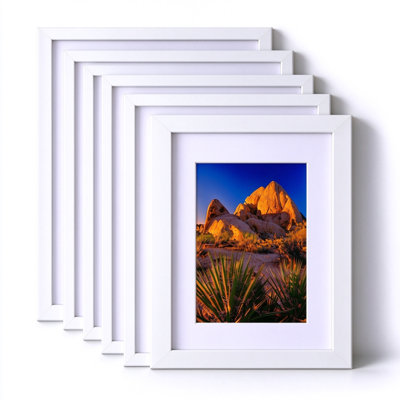 Set of 6 White 5×7 Picture Frames, MDF Wall Mount Frames with PS Glass & Acid-Free Mat – Horizontal/Vertical Display for Photos, Art, Certificates