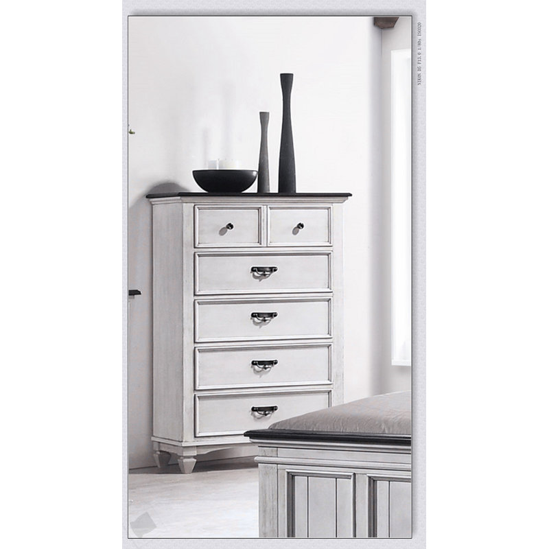 Magnifique commode à finition bicolore avec tiroirs de rangement et quincaillerie en nickel noir pour la chambre à coucher