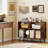 Record Player Stand with Charging Station Open Shelves & Compartments Raised Legs Brown
