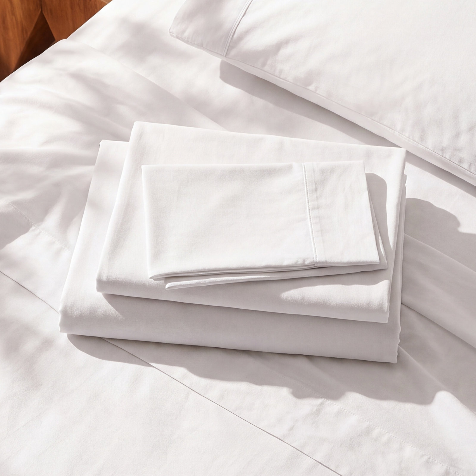 Refined Organic Percale Percale Sheet Set, Queen Sheet Set with 2 Pillowcases, Alpine White