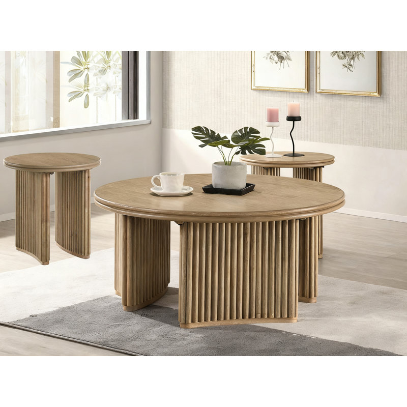 Acosta 3-Piece Round Coffee Table Set, 3 Pieces: Coffee Table, 2 End Tables