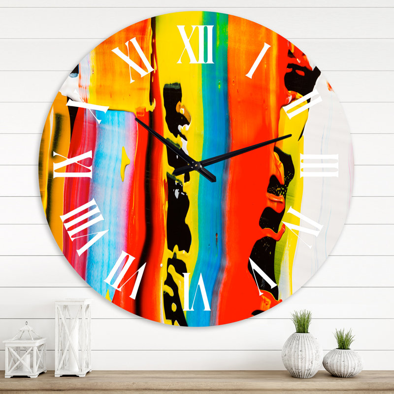 Horloge murale moderne avec rivières noires, jaunes et rouges, Moyen