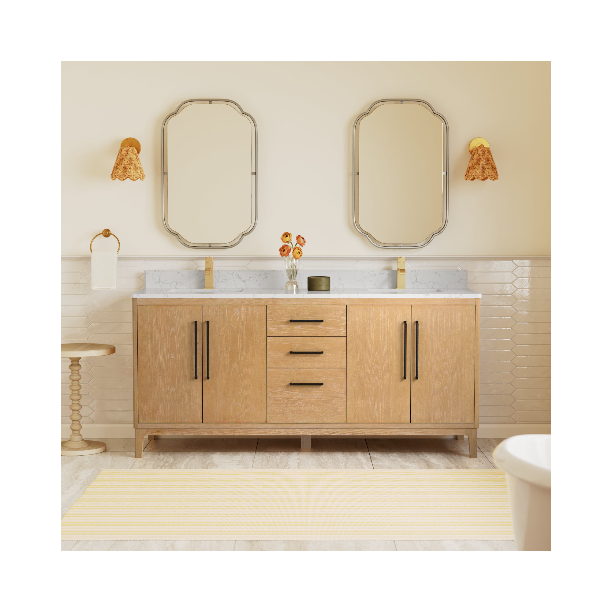 Langosta 72 Free Standing Double Bathroom Vanity with Top, Washed Ash Gray