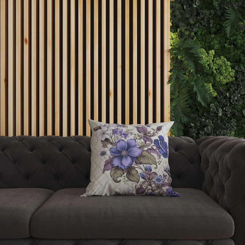Coussin décoratif intérieur / extérieur Wildflower Artistry, Floral mauve / bleu, H 20 po x l 20 po