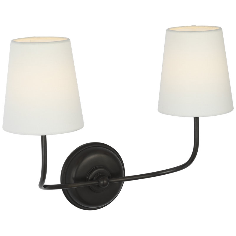 Thomas O'Brien Vendome 16" Cordless Double Sconce with Linen Shades, Bronze
