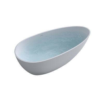 " matte white freestanding bathtub | solid surface resin stone | soaking tub with overflow & pop-up drain | modern