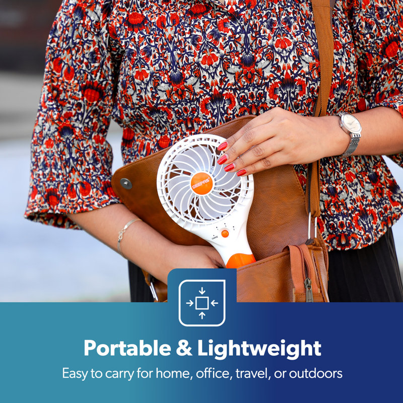 GEEPAS Rechargeable Fan | Mini Portable USB Handheld Fan for Home Office Travel Outdoor Personal Use | 3 Speed Settings 8Hr Run Time | Ultra Quiet Lightweight Air Circulator | 2 Year Warranty