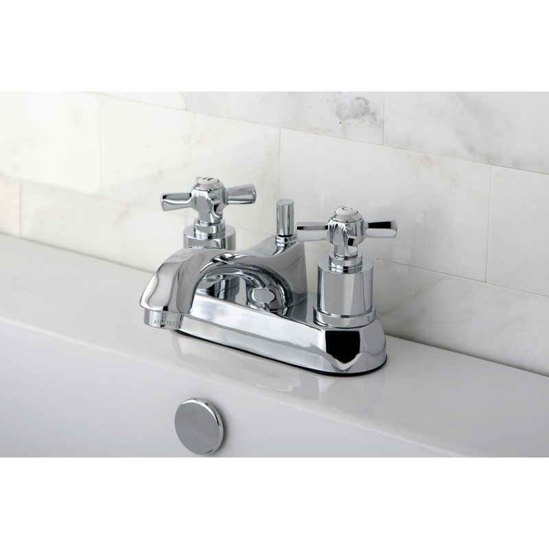 Kingston Brass Millennium Two-Handle 3-Hole Deck Mount 4" Centerset Bathroom Faucet with Brass Pop-Up, Polished Chrome