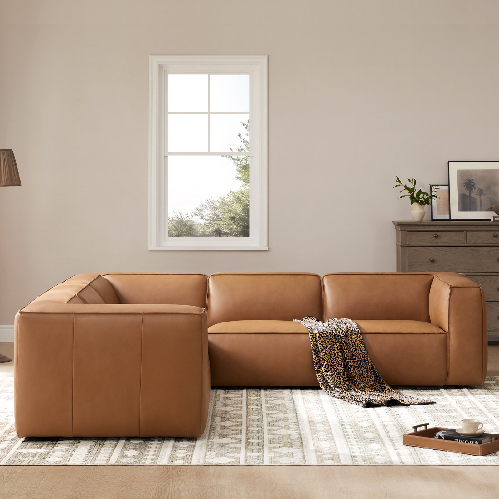 Jaye 5-Piece Genuine Leather Modular Sectional