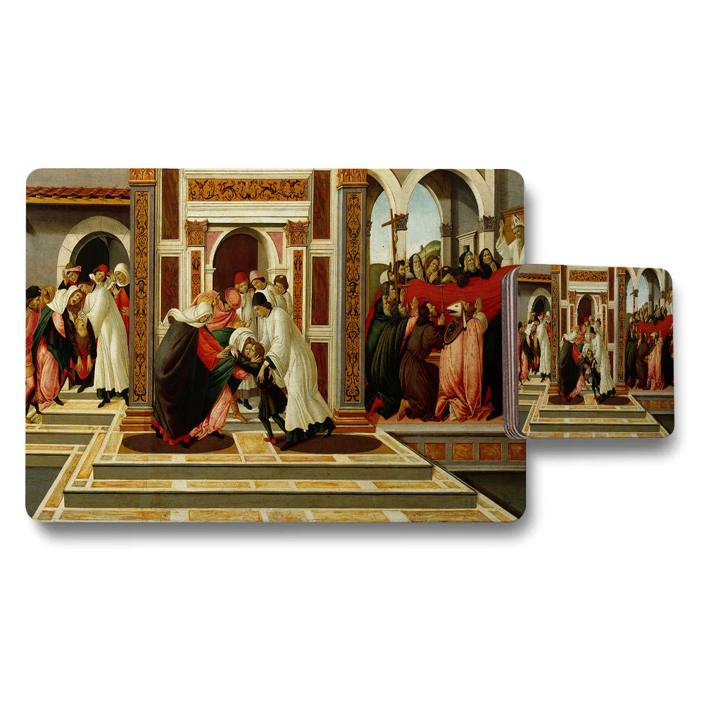Renaissance Style Religious Scene Placemats And Coasters Set