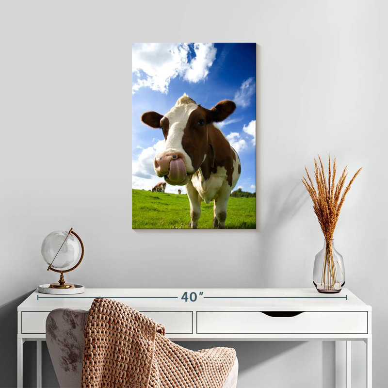 Brampt Cow Licking Nose, 24" H x 16" W
