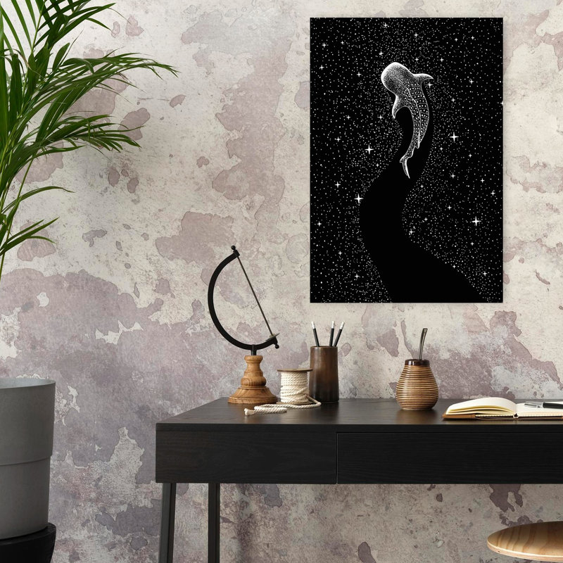 Contemporary Art Peaceful Serene Tranquil Fish Shark Whale Landscape Nature Art, 24" H x 16" W