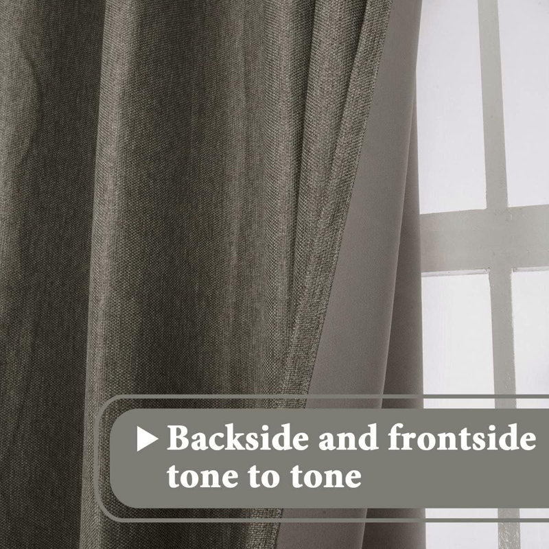 Linen Blackout Curtain for Bedroom/Living Room Thermal Insulated Grommet Linen Look Curtain Drapes Primitive Textured Burlap Effect Window Drapes 1 Panel