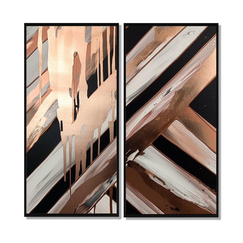 Rosegold embrassant l'essence des lignes II - art mural moderne, H 32 po x l 32 po, Impression encadrée flottante, Noir