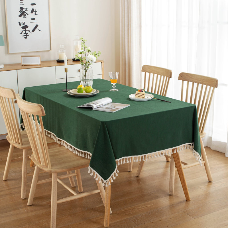 Nappe en coton lavable de haute qualité avec pampille, Vert, L 78 po x l 55 po