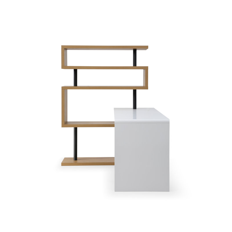 Reversible L-Shape Desk with Shelf, White/Natural