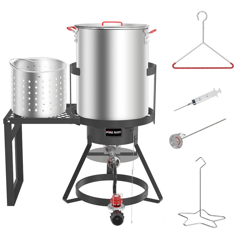 Friteuse à dinde au propane 30 pte avec tablette latérale, ensemble de friteuse extérieure 50 000 BTU avec panier et brûleur
