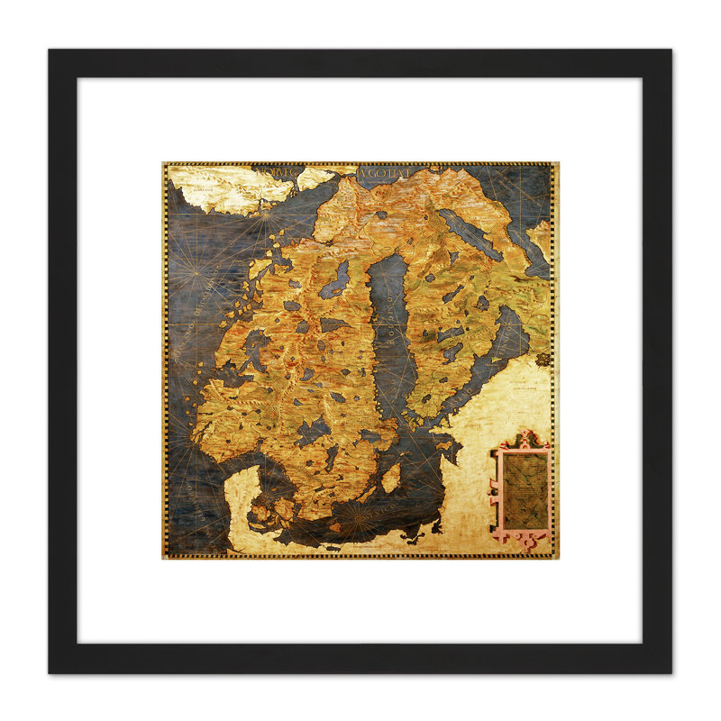 Map Antique Danti Gold Atlas Scandinavia Old Replica - Single Picture Frame Painting