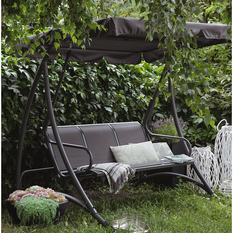Andrii 3 Person Metal Porch Swing with Stand, Grey