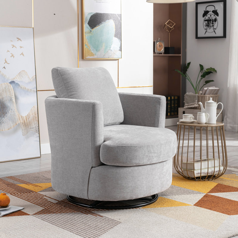 Yelina Polyester Slipcovered Swivel Barrel Chair, Light Gray 100% Polyester