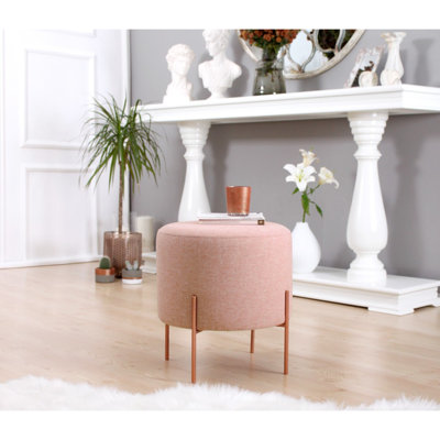 Élégant pouf bohémien, rose, 16,5 po x 15,7 po | 50% coton / 50% lin, 35 éponges orthopédiques, 5 cm de hauteur | Pieds en fer cuivré | Parfait pour les hôtels modernes et la décoration intérieure, confort et élégance combinés