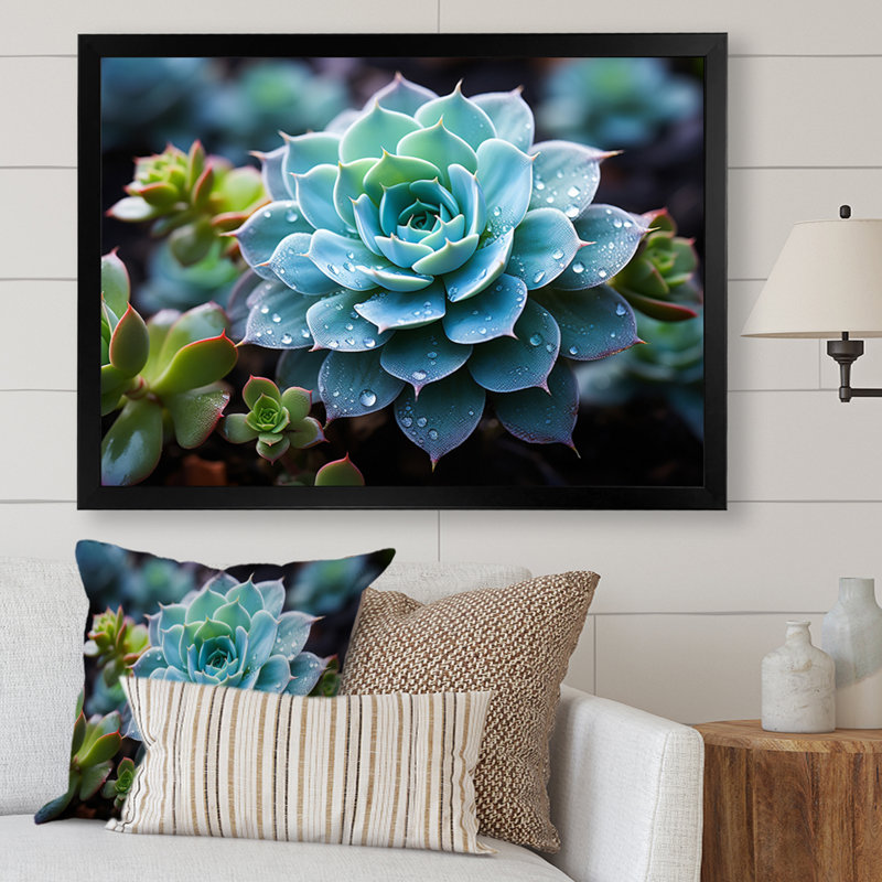 Bleu succulent serein, H 24 po x l 32 po x P 1 po, Cadre photo noir