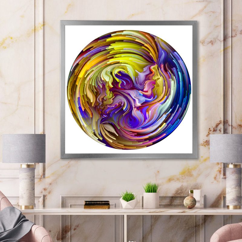 Circle Colourful Liquid Colour VII - Modern & Contemporary Canvas Art Print, 16" H x 16" W x 1" D, Silver Picture Frame