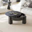 Table basse ronde avec rangement rabattable et placage de bois - Noir mat