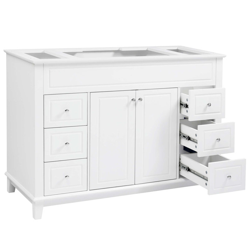 Meuble-lavabo de 46 po sans lavabo, armoire seulement, 6 tiroirs à fermeture en douceur et portes doubles avec tablettes à 2 niveaux, pieds en pin massif