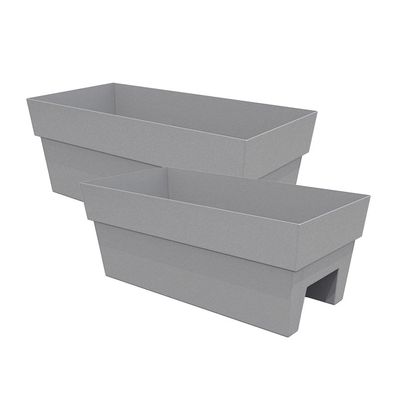 Ensemble de jardinières rectangulaire en plastique recyclé pour l'intérieur et l'extérieur Finley, Ciment