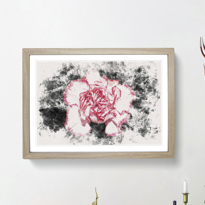 Pink Carnation Flower - Framed Print, 24cm H x 33cm W x 2cm D, Oak Framed