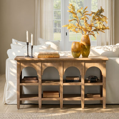 Savana Farmhouse 56'' W Arched Solid Wood Console Table with Adjustable Shelves