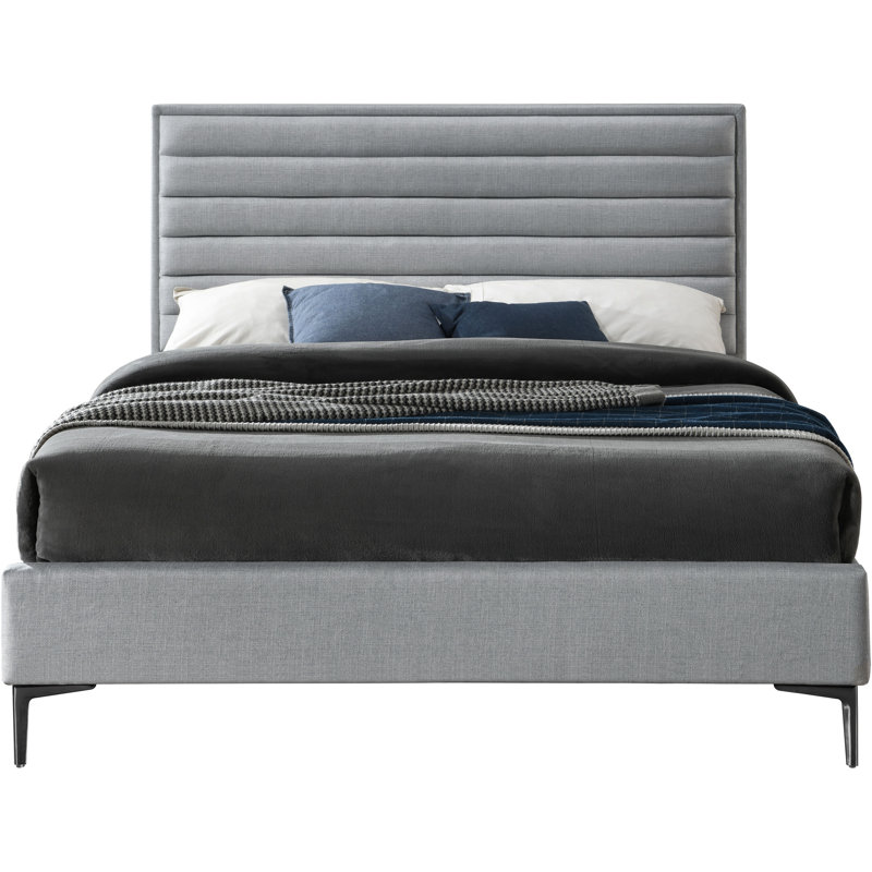 Lit plateforme Hunte, Complète, Tissu texturé en lin gris